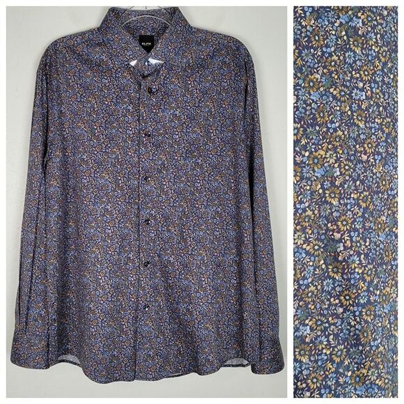 Serica Elite Size L NWOT Button Up Shirt Long Sleeve Floral Blue Multicolor - Picture 1 of 12